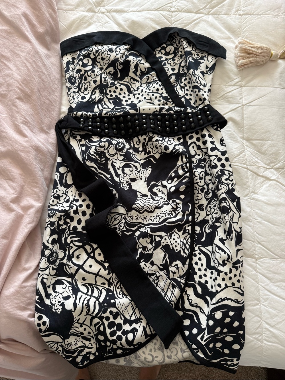 Eva Franco for Anthropologie Black and White Strapless Floral Print Dress! NWOT!